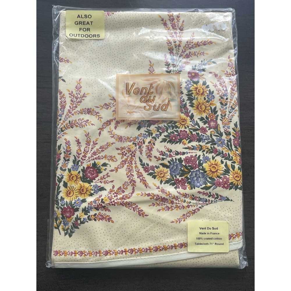 Vent Du Sud Vintage France Provence Indoor/Outdoor Tablecloth Floral 71" Round